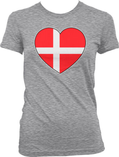 Danish Pride Country Love  Juniors T-shirt Details about   Denmark Heart Crest 