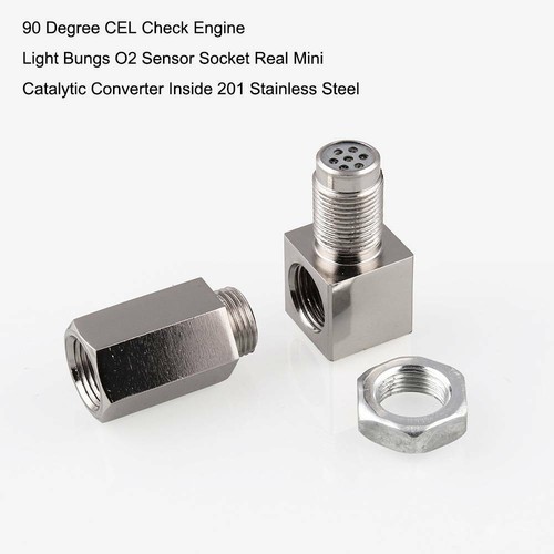 90° O2 Oxygen Sensor Spacer Engine Light CEL Check Bung Mini Catalytic Converter
