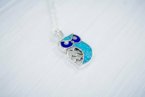 Necklace 925 Sterling Silver Wise Barn Owl Pendant Turquoise Lapis Lazuli