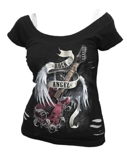 top DRAGON chaton Spiral direct plaine Mesdames 2in1 déchiré chat METAL goth ROCK tee