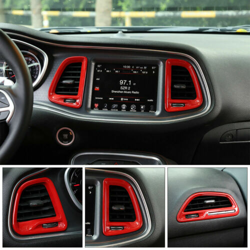 Red Center Console Air Vent &Steering Wheel Cover Trim for Dodge Challenger 15 