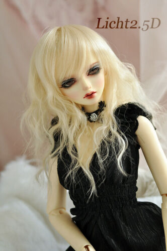 1//4 7-8/" 18-20cm Bjd Doll Hair Wig Medium Long Light Blonde Curly Wavy Fluffy C7