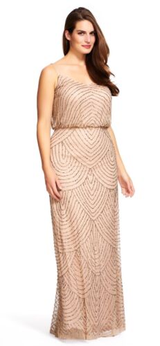 NWT Adrianna Papell Embellished Blouson Gown Taupe Pink #N142 2 8 10 12 16 