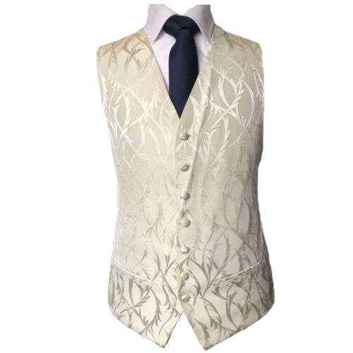 A57 Mens And Page Boy Ivory Cream Leaf Waistcoat Vest Wedding Dress Formal UK