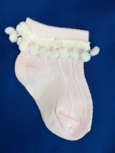 Baby socks kids fille blanc rose Peach Crème Pompon Tassel volants Frilly skfa//MO3