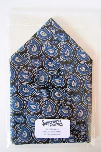 SUPERNOVA Black /& Blue Paisley Pocket Square Handkerchief Scooter Mod Indie