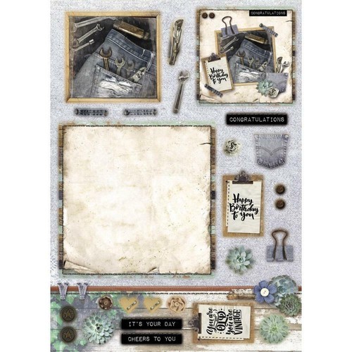 DENIM SATURDAYS CARD Making Kit Die Cut Pad Makes 12 Cards by STUDIO LIGHT New