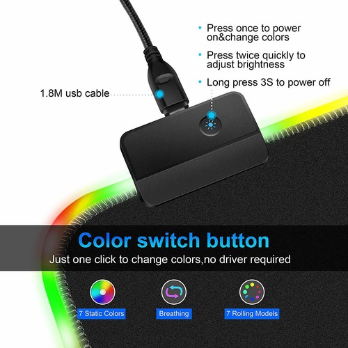 US RGB Gaming Mouse Pad Extra Large Soft 7 Lighting Modes LED Extended Mouse Pad
