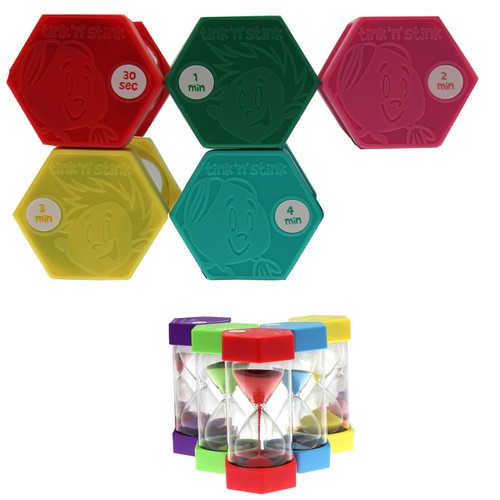 Set of 5 Tink n Stink Large Egg Hourglass Sand Timers-30s to 60-Mins Autism SEN