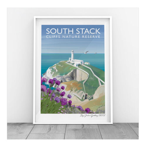 Estampe originale Sud Pile Light House Anglesey Seaside Beach view Print seulement 