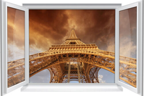 3D Fenster Wandbild Wandtattoo Aufkleber Paris Eiffelturm Wohnzimmer Deko