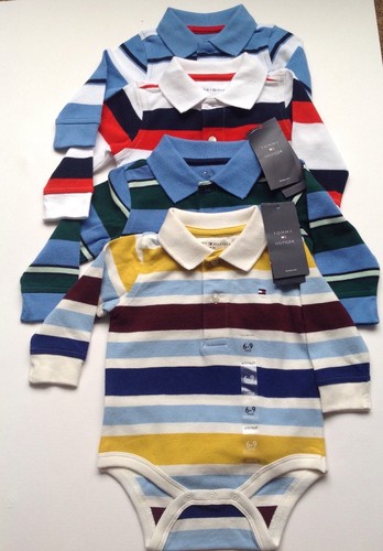 Tommy Hillfiger striped baby boys body suit baby grow long sleeves 3-6,6-9,12m