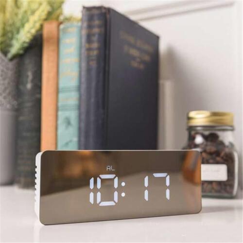 USB Creative LED Digital Alarm Clock Night Light Thermometer Display Mirror 