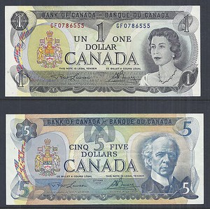 Bank of Canada Lot of 2 - $1/One and $5/Five Dollars 1973 & 1979, QE2 - AU* | eBay Bank of Canada Lot of 2 - $1/One and $5/Five Dollars 1973 & 1979, QE2 - AU* | eBay