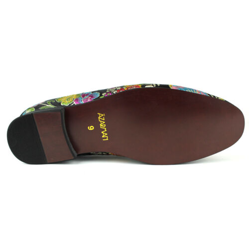 Mens Slip On Black Multi Color Floral Print Design Dress Shoes Loafer AZARMAN