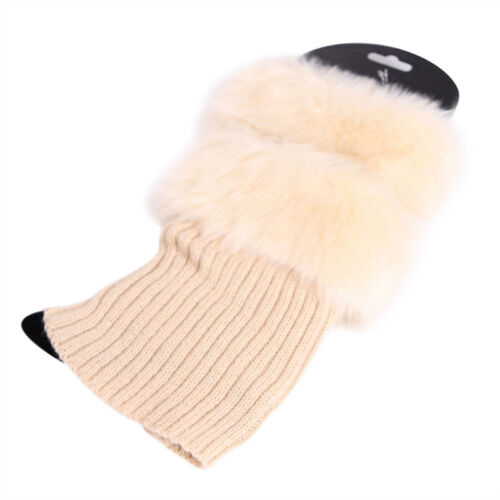 LadY Faux Fur Cuffs Toppers Trim Ankle Leg Knitted Winter Warmer Boot Socks