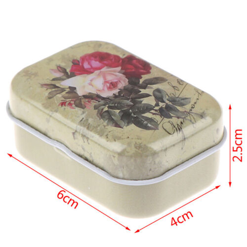Mini Flower Tin Trinket Jewelry Coin Box Tinplate Storage Case Small Recta.J