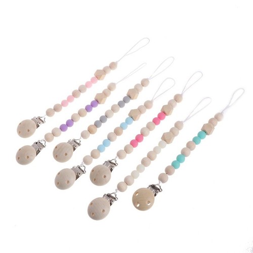 Baby Kids Wooden Pacifier Clip Chain Holder Nipple Leash Strap Pacifier Soother
