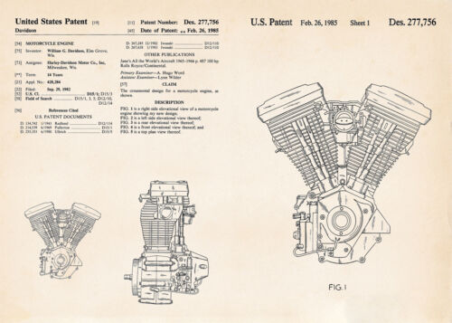 Harley Gifts Motorcycle Evolution Engine Patent Art Drawings Hd Evo