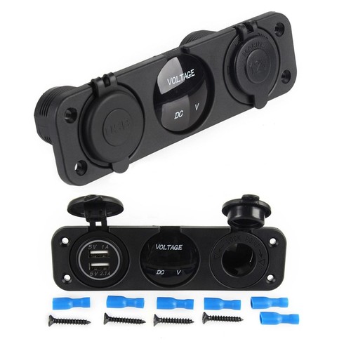 3X 12 V Doppelter Port USB Ladegeraet Buchse Auto Boot Blau LED Voltmeter 3 L E2