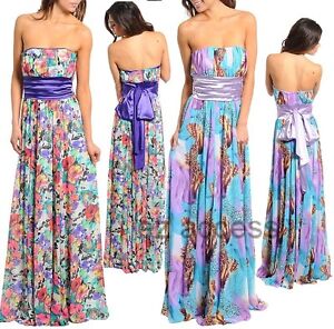 Womens Dress Floral Print Floor Length Long Maxi Prom Summer Sun ...