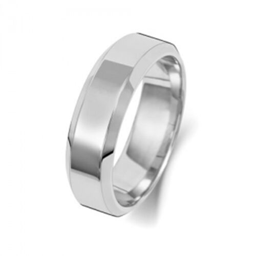Hallmarked Brand New 9ct White Gold Wedding Ring Flat Court Beveled Edges