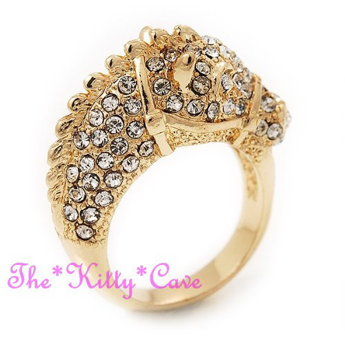 Oro Pltd declaración Anillo Cocktail 3D Caballo Pony Ecuestre con cristales de Swarovski