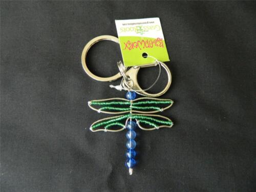 Dragonfly Green Glass Beads Beaded Wire Beadworx Keychain Key Ring NWT Handmade 