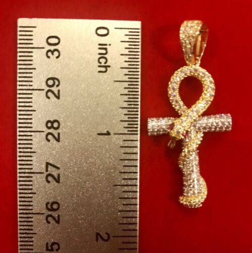 Details about  / 1.5 Ct Sim Diamond Men/'s Snake Cross Ankh Charm Pendant 14k Yellow Gold Plated