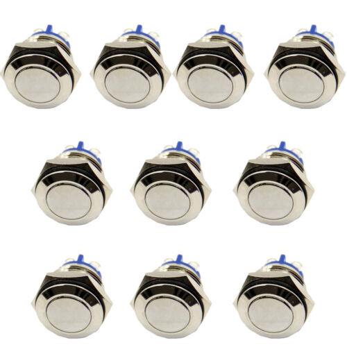 10Pcs 16mm Start Horn Momentary Stainless Metal Push Button Toggle Switch SPST 