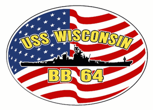 Sticker Military USN U S Navy USS WISCONSIN BB 64 Oval Decal