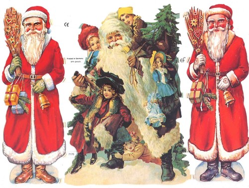 Father Christmas Tree Santa Noël Original German Die Cut Scraps Victorian