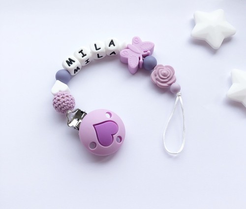 Pacifier Clip Personalised Dummy Clip Soother Clip Purple Silicone Clip
