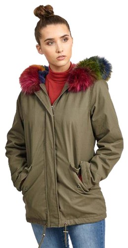 Womens faux Fur Detail Short Cotton Twill Parka Hooded Jackets Coats 8-16