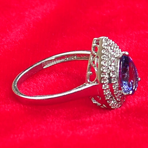 14KT White Gold 1.70 Carat Natural Blue Tanzanite IGI Certified Diamond Ring 