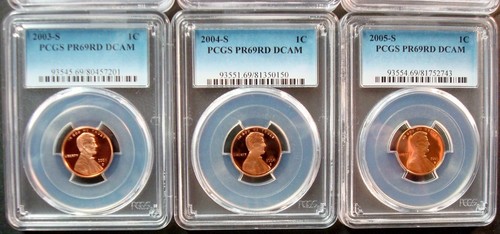 2003-S,2004-S,2005-S,2006-S,2007-S,2008-S SIX COIN LINCOLN PROOF-69 RED DEEP CAM
