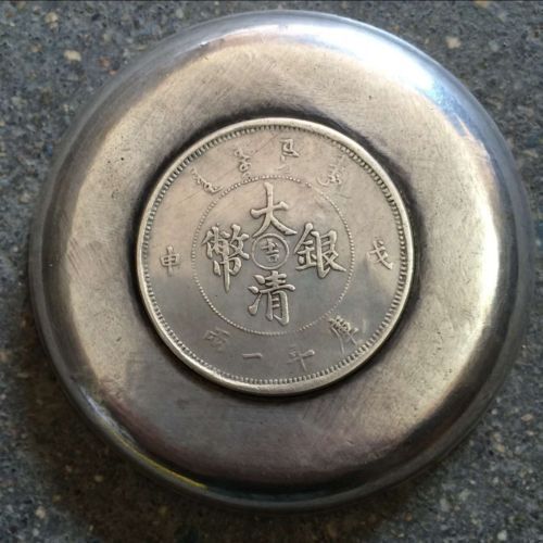 antique Tasted silver gilding in ancient China dragon playing bead plate