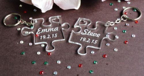 Personalised Wedding Anniversary Celebration Gift Jigsaw Keyrings FREE GIFT BAG 