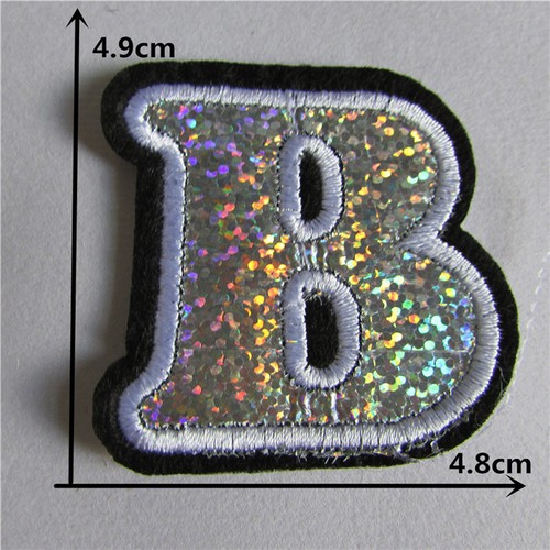 ÉCUSSON PATCH thermocollant LETTRE ALPHABET BLANC ARGENT SCINTILLANT 5 cm *