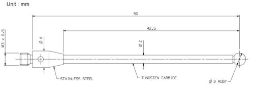 CMM Touch Probe M3 Thread Probe Stylus 3mm Ruby Ball Tips 50mm Long A-5003-0059