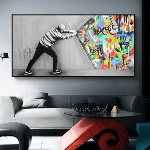 Street Graffiti Banksy Canvas Painting Pop Art Behind The Curtain Abstract 