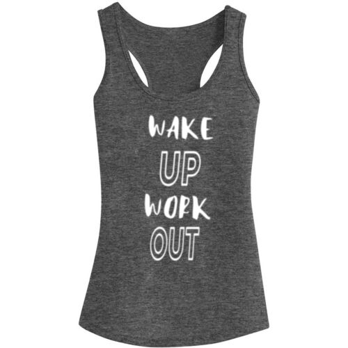 Wake Up Work Out Racerback Casual Gym Workout Yoga Tank Tops Womens Shirts 