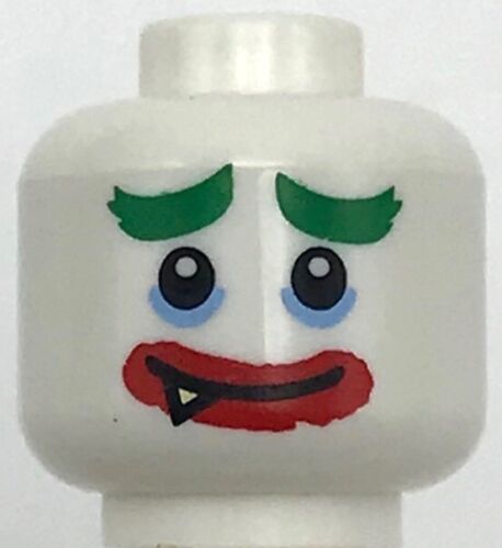 Lego New White Minifigure Head Dual Sided Green Eyebrows Medium Blue Eyeshadow
