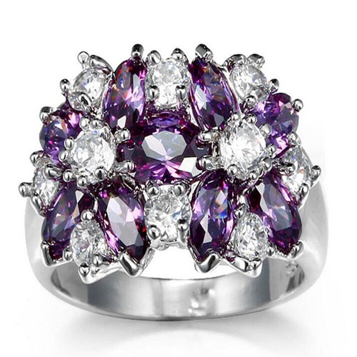 Women Noble Jewelry Engagement Fashion Ring Amethyst Wedding