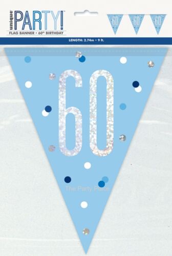 Bleu /& Argent PAILLETTES 60 ans birthday party Packs Décorations Ballons vaisselle