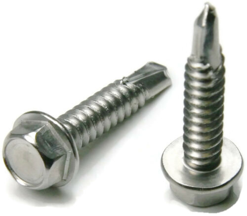 #14 Self Drilling Screws 410 Stainless Steel Hex Washer Head Select Size 