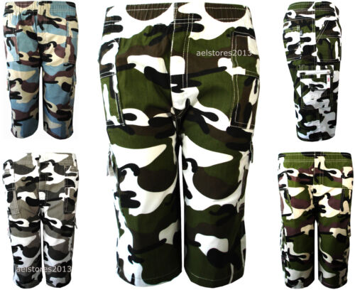 Shorts Camouflage Multipocket ¾ Length Combat Cotton Blend Boys Kids 3-14 Years