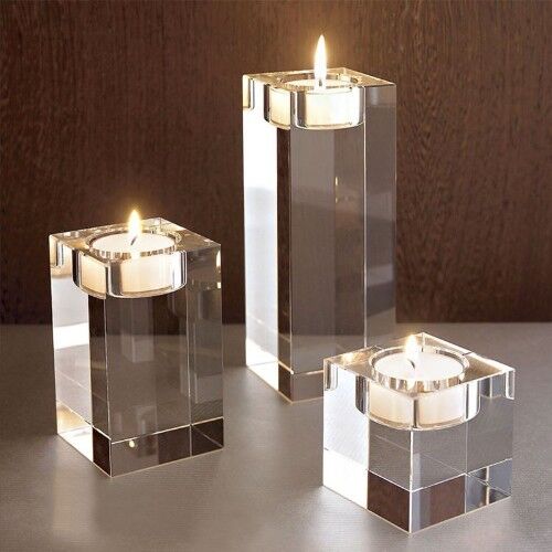 3Size Romantic Crystal Glass Cube Candle Holder Glass Stand Tealight Decor