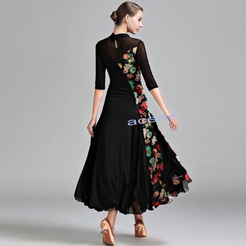 Women's Floral Social Dance Modern Waltz Tango Fox Trot Expansion Skirts Dress 