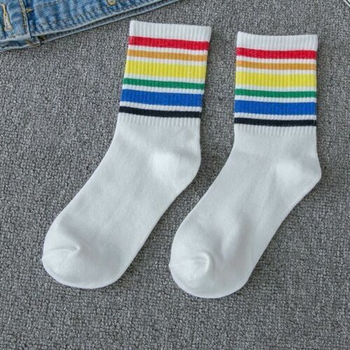 Men Sport Socks Rainbow Striped Women Casual Hosiery Cotton Ankle Short Socks